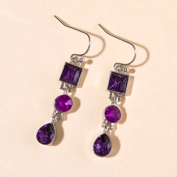Gem Drop Earrings Purple - Picture 2 of 4